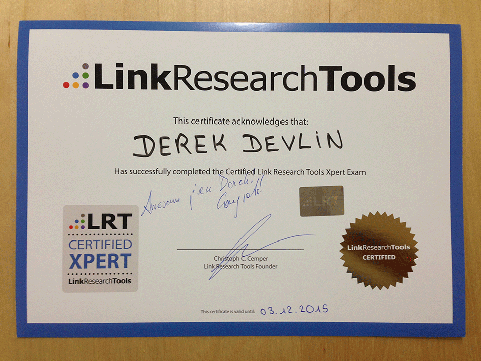 Derek Devlin Certified Xpert Certificate