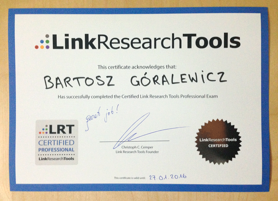 LRT Certified Professional Bartosz Góralewicz