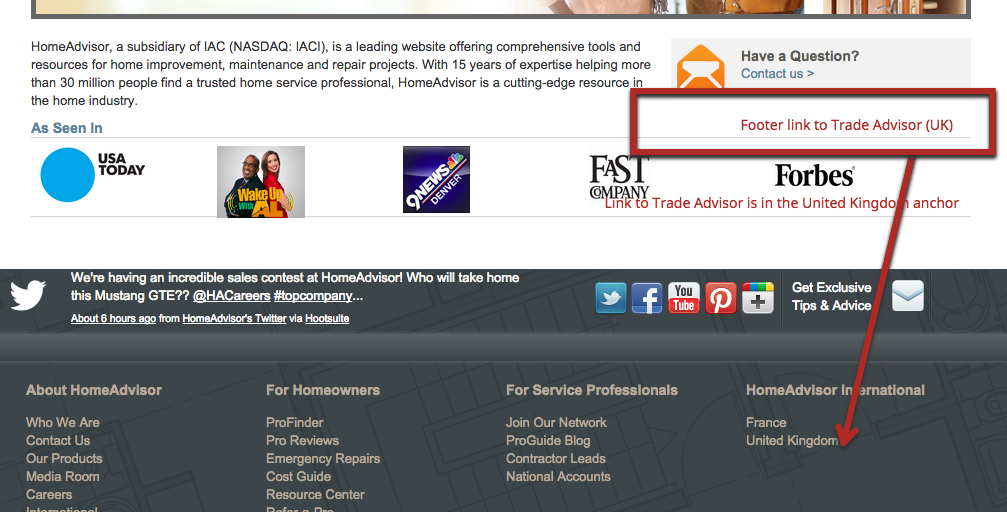 HomeAdvisor International sites with anchor on United Kingdom sitewide