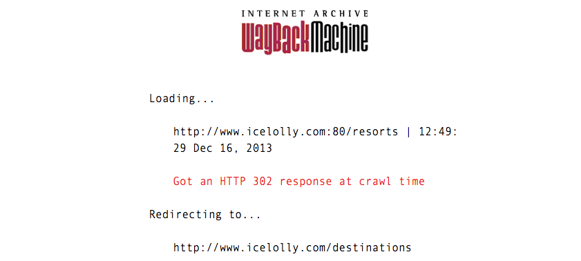 Wayback machine 302 response
