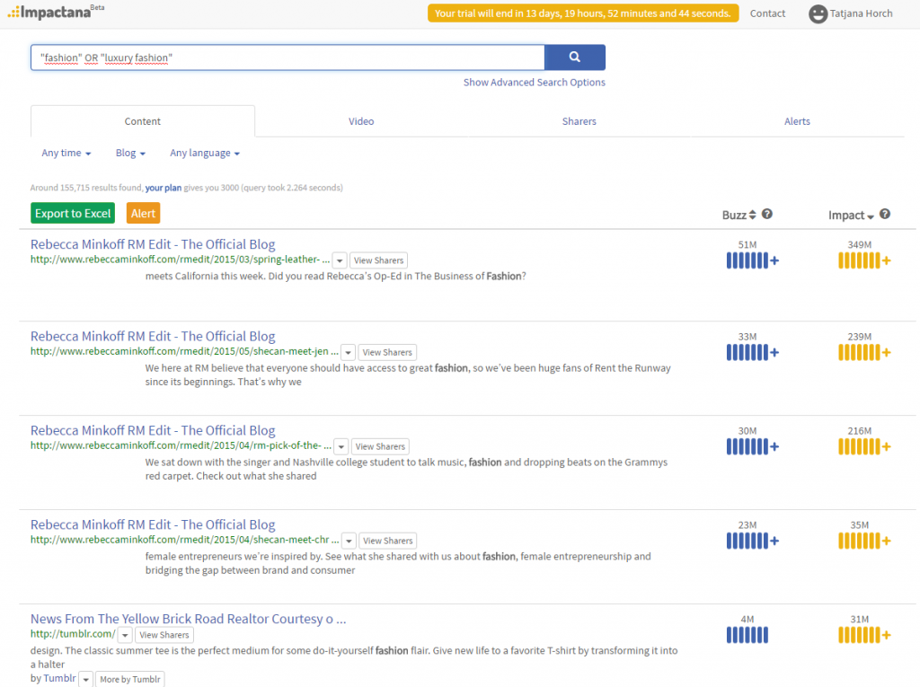 Search for relevant Blogs with Impactana