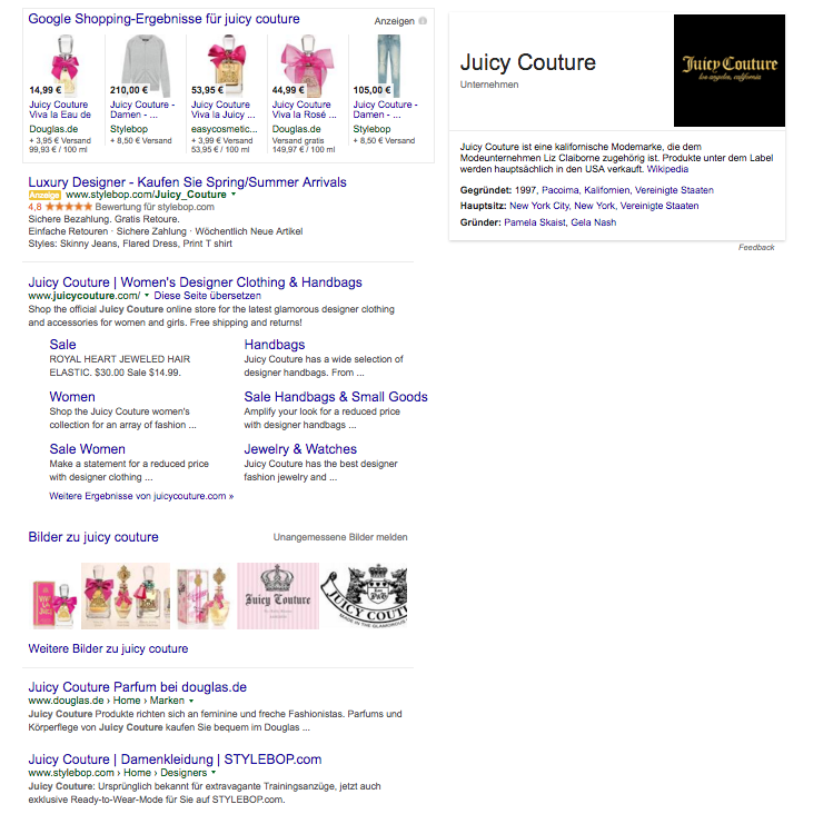 STYLEBOP.com ranks on 3 for Juicy Couture in Germany and switches Adwords
