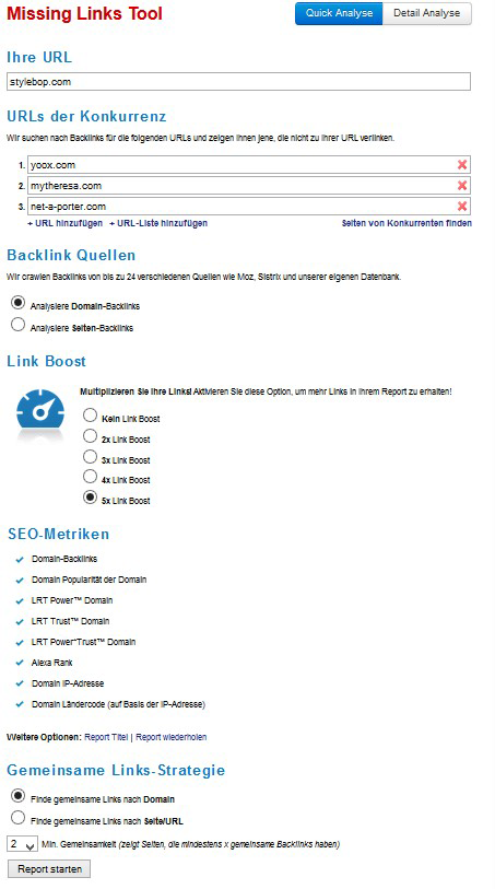Compare Backlink Profile of competitors with MLT